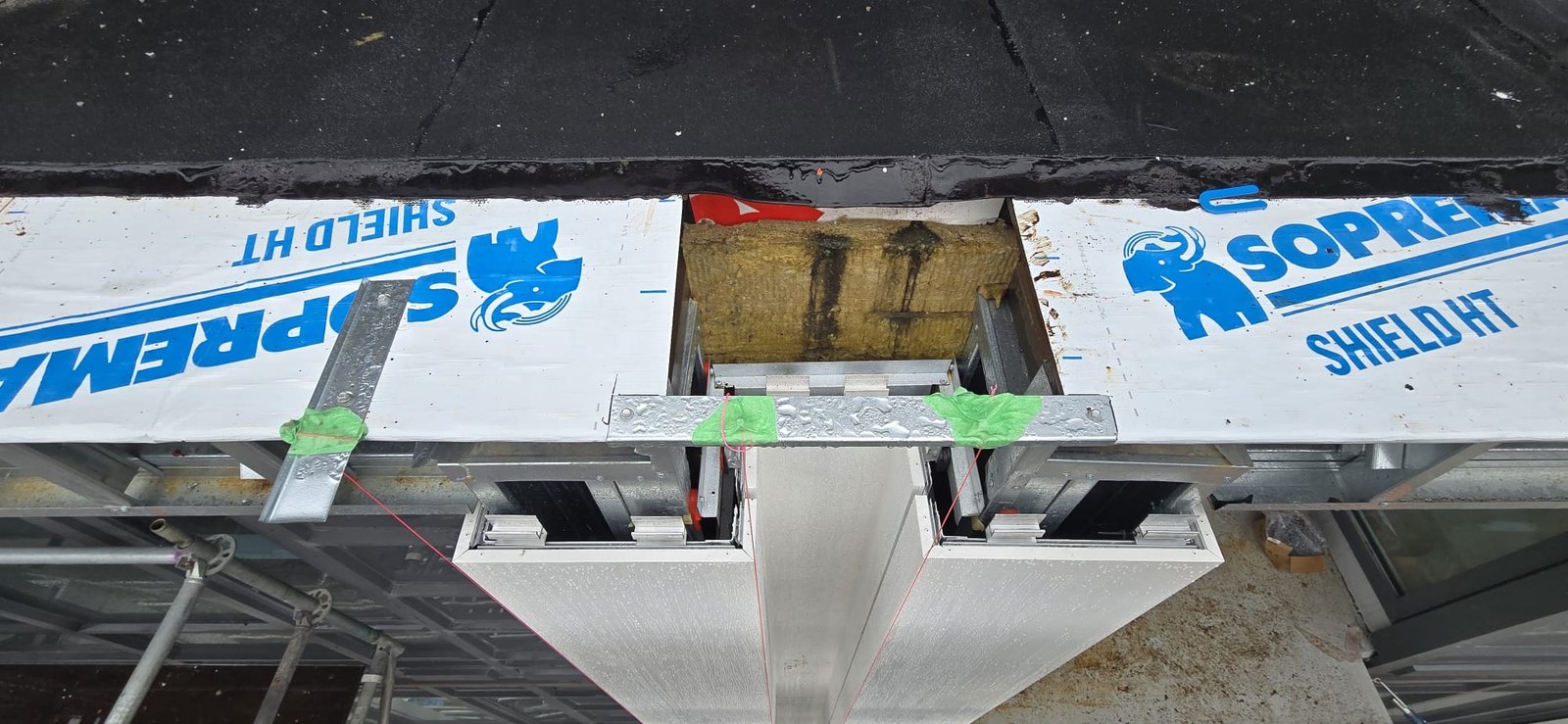 SOPREMA Shield HT membrane and mineral wool at the soffit transition